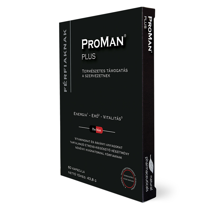 Natural Pharmaceuticals ProMan® Plus étrend-kiegészítő csomagolása.