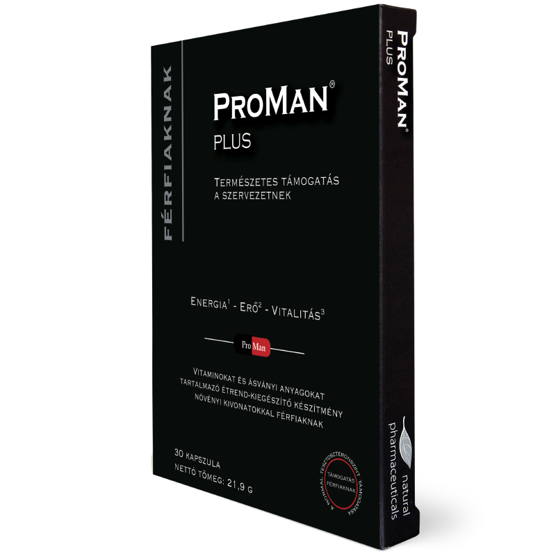 Natural Pharmaceuticals ProMan® Plus étrend-kiegészítő csomagolása.